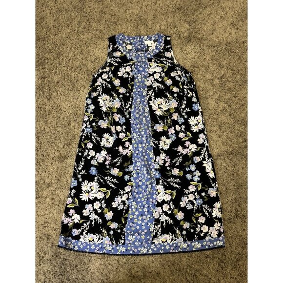 J Jill Shirt Dress Casual Boho Pleated Front Pockets Floral Blue Black Vacay S - Picture 1 of 9